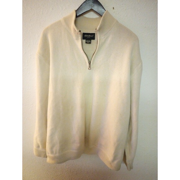 Eddie Bauer  Sweater Mens XXL Cream 1/4 Zip Long Sleeve Knit Pullover Preppy - Picture 1 of 3